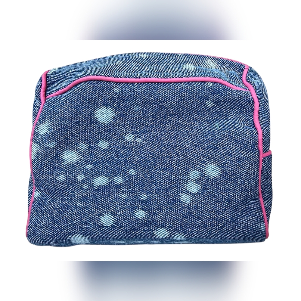 NEW My Doris - Small Denim 'Smile' Hand Beaded Embellished Women's Cosmetic Bag - Picture 3 of 10